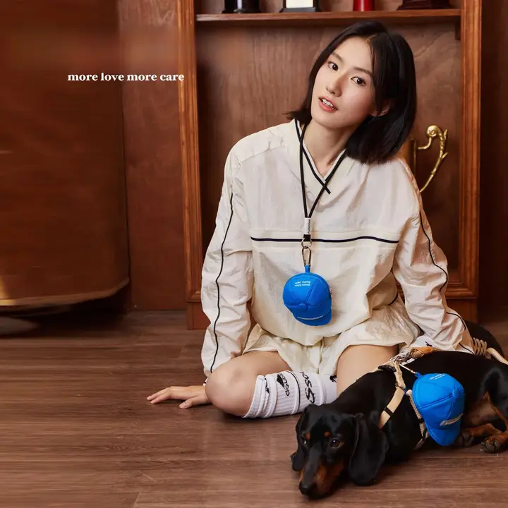 親子用青色キャップバックパック【犬用・便利な収納スペース・多機能】（セットアップ対応）