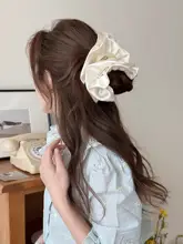 優雅なサテンリボンヘアゴム【ブルー・ブラック・バンスクリップ付き】