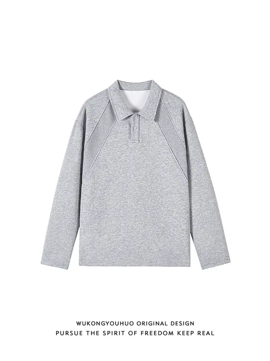 長袖Tシャツ メンズ ポロカラー パッチワーク 無地 アメカジ ヴィンテージ ストリート 着回し 秋