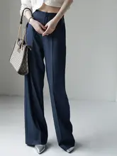 高級感ある春夏用ハイウエストワイドレッグパンツ【女性用・カジュアル・スラックススタイル・ロング丈】