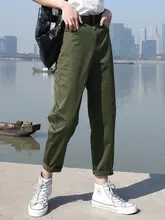 カーキ色のレディースワイドストレートパンツ【カジュアル・ゆったり・テーパード】（セットアップ対応）