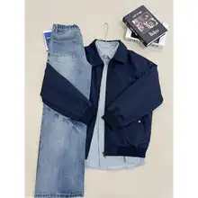 春季用 藍色フライトジャケット【アメリカンスタイル・短丈・ボタン付き】