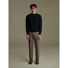 高級な光沢感！立体編みニット長袖Tシャツ【コットン・クルーネック】