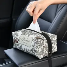アメリカンスタイル 手描き花鳥デザイン 車載ティッシュケース【創意・車内用・アームレスト対応】