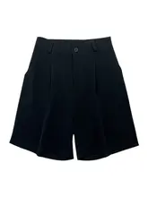 ハイウエストブラックスーツショートパンツ【ゆったりとしたデザイン・夏用・女性用】（セットアップ対応）