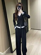 大きいサイズ レディース 別デザインのフェイクレイヤード長袖Tシャツ【春用・ニット・体形カバー】（セットアップ対応）