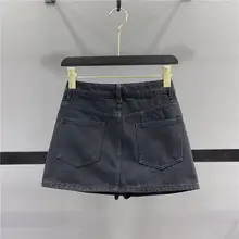 デニム製 超短丈スカート【Aライン・ハイウエスト・女性用】（セットアップ対応）