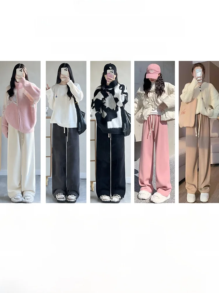 羊羔绒ワイドパンツ：秋冬通勤に最適な高腰直筒スタイルの詳細
