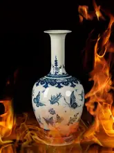 青花瓷デザインのレトロな陶器花瓶【蝶模様・客間用・インテリア装飾】