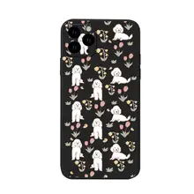 可愛らしいウサギと子犬のフラワーデザインスマートフォンケース【iPhone対応・シリコン製・透明】（セットアップ対応）