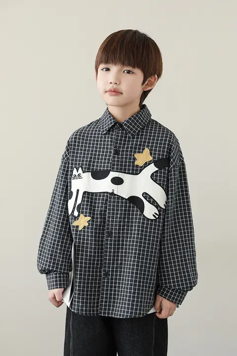 シャツ キッズ ボーイズ 黒白チェック柄 肌触り良い 快適 定番 「oddtails」