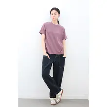 カジュアルパンツ 女性 日常使用に適した ニット素材 ゴムウエスト 多ポケット ストレート 太め