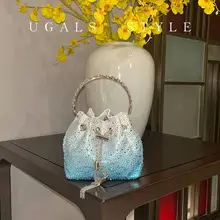 バケットバッグ レディース 全面ラインストーン フレンチ風 ヴィンテージ ゴージャス キラキラ きれいめ 着回し パーティー「UGALS」