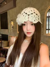 魅力的な花模様のニットキャップ【春夏用・手編み・透かしデザイン】