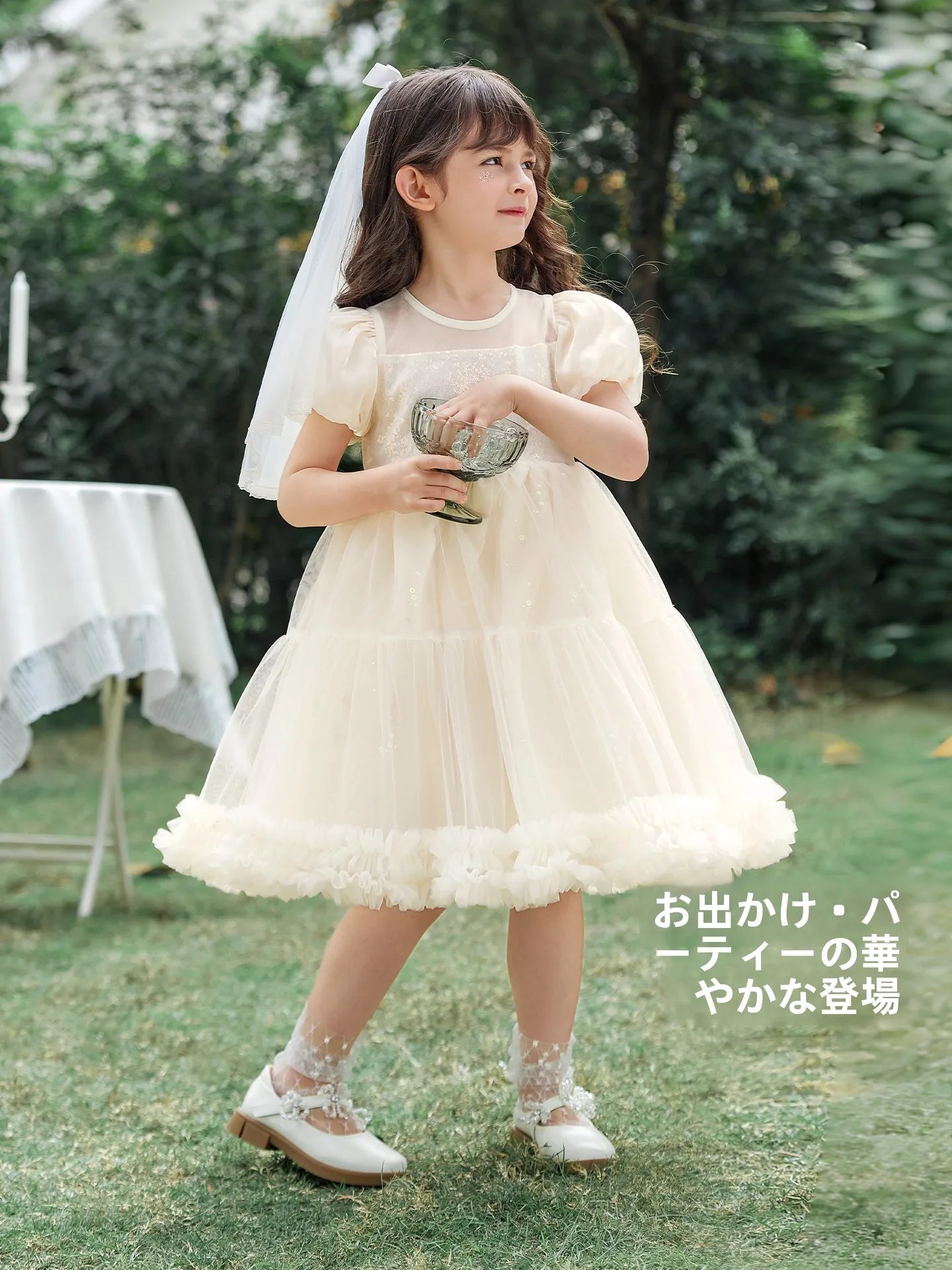 子供用白色タフタドレス：1歳半から3歳女児向けの夏用プリンセススタイルドレス