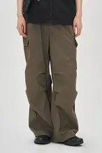 URBAN LOST 24SS アウトドア用 3M吸湿速乾 褶皺 ワイドフィット パラシュートパンツ【フィット・ストレート・カジュアル】