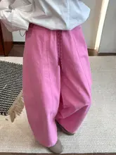 ピンクフラワーバルーンパンツ【感・梨型体型向け・ワイドレッグ】（セットアップ対応）