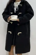 レディース 秋冬用 コート【ゆったりシルエット・ウール混・フード付き・レトロデザイン・フロントボタン】