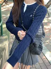 濃紺のツイード風ニットカーディガン【秋用・女性・フィットデザイン】