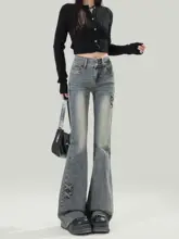 デニムパンツ レディース フレア ハイウエスト 着痩せ ヴィンテージ デザイン性 秋