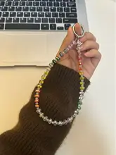 BAYLU オリジナル製作の虹色クリスタルビーズ付きスマホチェーン【高級感のあるストラップ・クリスタル装飾  】