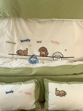 春夏向けカートゥーン刺繍コットン製4点セット【ダブルベッド・1.2m対応・洗える素材】