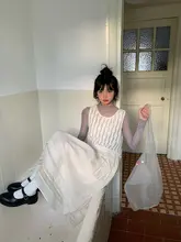 フランス風 シースルー素材のルーズフィットニットトップス【カジュアル・長袖・女性用】