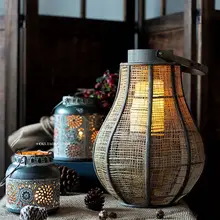 フロアランタン 燭台 ヴィンテージ 木製 リネン ハンドメイド インテリア 置物