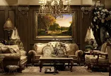 古典欧式風景油絵【ピクニック・厚みのあるフレーム付き・リビング・レストラン用装飾】