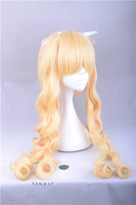 おジャ魔女カーニバル向けツインテールウェーブカールウィッグ｜ミルクゴールドカラーのコスプレヘアセット