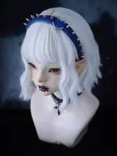 カチューシャ ヘアバンド ハンドメイド スタッド 合成皮革 ダーク サブカル ホワイト ブルー