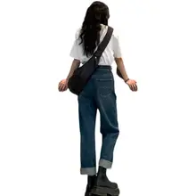 深い青のストレートデニムパンツ【秋冬用・大きいサイズ・体型カバー・小柄対応】