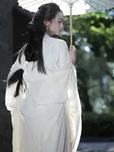 改良型 漢服 レディース 大袖シャツ【白色・交襟デザイン・秋用】