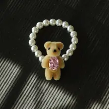 ミニベアデザインのパール付きリング【植毛デザイン・純銀製・個性的】