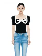 リボンデザインの女性用半袖Tシャツ【夏用・オリジナルデザイン】