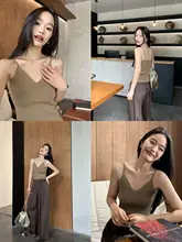シンプルなVネックニットキャミソール【夏用・タイトフィット・女性用】