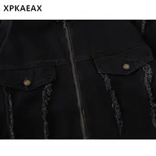 XPKAEAX デザイン メンズ立襟ジャケット【フリンジ・ストリートスタイル・デニム】