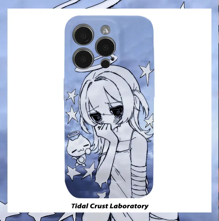Y2K風 レトロな悲しげな天使の女の子デザインの二合一スマホケース【iPhone・Android対応】