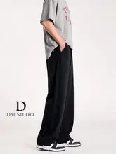 ブラックのゆったりストレートパンツ【ゴムウエスト・カジュアル・通気性】（セットアップ対応）
