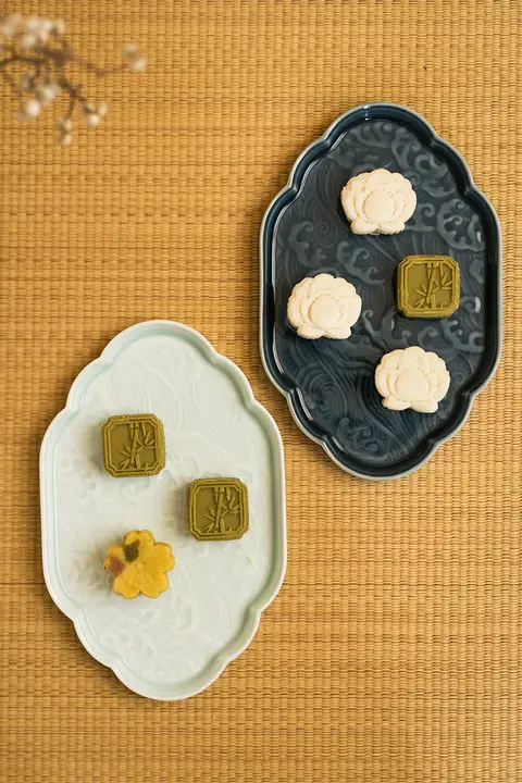 景徳鎮製 中式茶点プレート【禅風・陶器・家庭用・レトロデザイン】