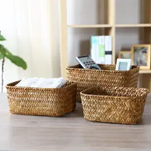 デスクトップミニ収納バスケット【海草編み・お菓子や化粧品の収納に最適・リモコンや鍵の整理用】