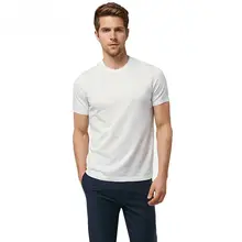 ホワイトカジュアルTシャツ【メンズ・シルクコットン・フィット・都市スタイル】