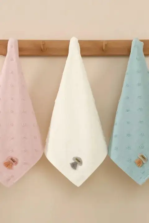 柔らかく吸水性抜群！マッシュルーム刺繍デザインの洗面器用タオル【ガーゼコットン・家庭用・ホテル用】