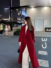 シンプルなデザインのダブルフェイスウールコート【レディース・赤・中長丈・ゆったり・秋冬用】