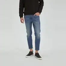 秋用コットンウォッシュデニムパンツ【低腰・細身・九分丈】