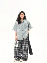 アメリカンレトロデニムショートスリーブシャツ【ウォッシュ加工・夏用・カジュアル】