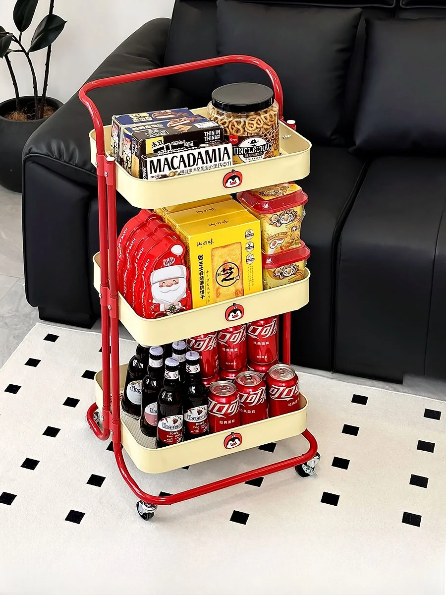 移動可能な鉄製収 納ワゴン：リビング・ソファサイド用の飲食物整理に最適なカゴテーブル