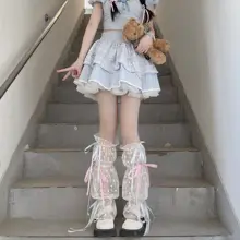 バレエ風リボン付きピンクの中筒ソックス【極上の柔らかさ・ロリータスタイル】