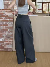 クラシックストライプデザインのウエストリボン入りワイドパンツ【レディース・ロング丈・トレンドスタイル】（セットアップ対応）