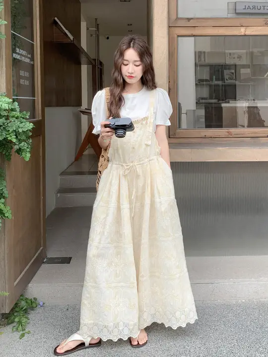 フランス風刺繍レース入りワイドレッグパンツ【夏季・カジュアル・デザイン性】（セットアップ対応）